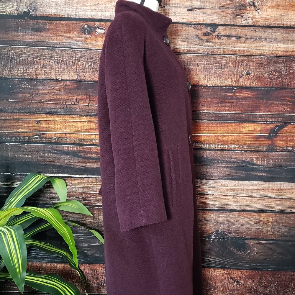 Jones New York Womens 10 Soft Alpaca Wool Blend Long Coat Jacket Lined Wine - Picture 2 of 11
